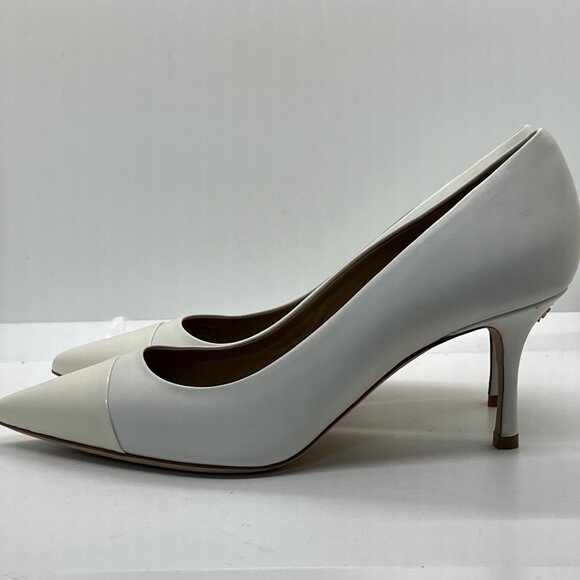 Tory Burch PENELOPE CAP TOE Pumps Leather Patent Ivory Heels - Picture 7 of 12